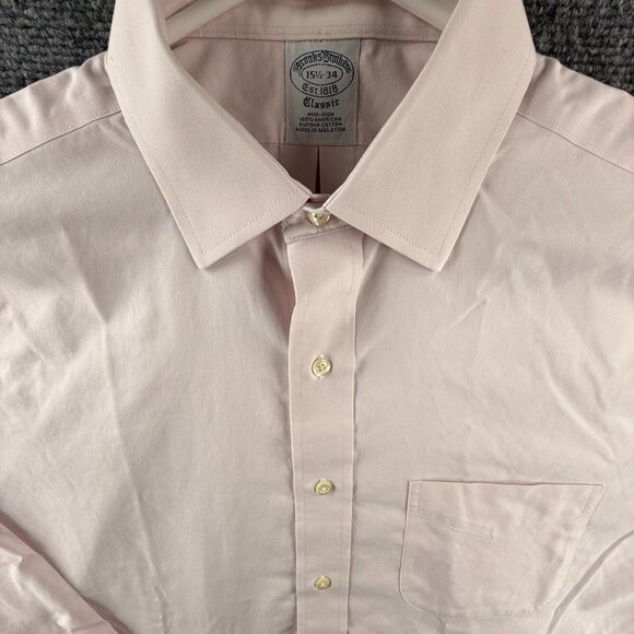 Brooks Brothers Pink Classic 15.5 34 Point Non-Iron Cotton Shirt Button Up Men - Picture 1 of 12